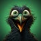 Humorous Caricature Of A Black Bird With Green Eyes And Big Beak