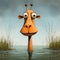 Humorous Cartoon Giraffe In Water - Anton Semenov Style