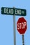 Humorous dead end road with stop sign