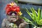 Humorous face portrait of old traditional Balinese temple guard