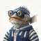 Humorous Hyper-realistic Portrait Of A Fish In Glasses