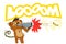 Humorous image of a monkey shooting a banana, calligraphy. Vector color image. It can be useful for packaging, branded products, p