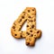 Humorous Number Four Chocolate Chip Cookie On White Background