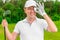 Humorous photo golfer with a ball and golf club