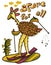 Humorous picture ostrich skiing in the desert