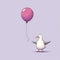 Humorous Seagull Illustration With Pink Balloon