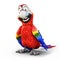 Humorous smiling parrot on an isolated white background.