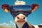 Humorous twist cow dons virtual reality goggles, exploring the unknown