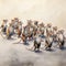 Humorous Watercolor Painting: A Delightful Rat Dancing In Line With Comical Choreography