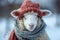 Humorous winter touch Cute sheep dons knitted scarf and beanie