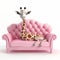 Humorous Zbrush Sculpture: Giraffe Sitting On Pink Couch