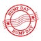 HUMP DAY, text written on red postal stamp