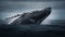 Humpback whale breaches, splashing in dark arctic waters generated by AI