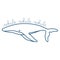 Humpback whale with handdrawn phrase whale, whale, whale minimalist simple outline vector logo illustration. Isolated contour