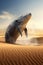 Humpback Whale jump in desert. Climate change concept. Generative Ai