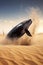 Humpback Whale jump in desert. Climate change concept. Generative Ai