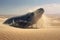 Humpback Whale jump in desert. Climate change concept. Generative Ai