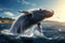 Humpback whale jumps out of the ocean. 3d rendering, Humpback whale jumps out of the water. Beautiful jump, AI Generated