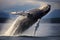 Humpback whale tail in Alaska, United States of America, Jumping humpback whale over water, AI Generated