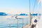 Humpback whale tail near the yacht in Ilulissat ice fjord, western Greenland