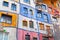 Hundertwasser house, colorful facade fragment