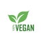 Hundred percent Vegan logo with green leaves for organic Vegetarian friendly diet