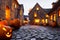 Hundreds Jack\\\'O\\\'Lanterns In An Old Small Town AI Generated