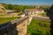 HUNEDOARA, ROMANIA: View of the beautiful summer landscape, view from the castle Corvin Castle, Hunyadi Castle or Hunedoara Castle