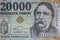 Hungarian 20000 Forint banknotes. Hungary, Europe.