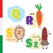 Hungarian alphabet. Carrot, Hedgehog, Salami. Vector letters and characters.