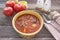 Hungarian goulash soup in ceramic bowl