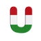 Hungarian letter U - Capital 3d flag of hungary font - Budapest, Central Europe or politics concept