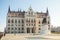 Hungarian National Parliament building in Budapest viewed from the side of main entrance, Hungary