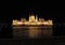 Hungarian Parliament Building with night illumination. Close-up.