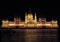 Hungarian Parliament Building with night illumination. Close-up.