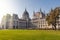 Hungarian Parliament famous building and green lawn