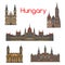 Hungarian travel landmark thin line icon set