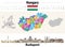 Hungary administrative divisions map. Flag of Hungary. Budapest cityscape. Vector illustration