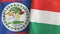 Hungary and Belize two flags textile cloth 3D rendering