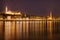 Hungary, Budapest by night - reflections in Danube river, Fisherman\'s Bastion