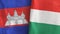 Hungary and Cambodia two flags textile cloth 3D rendering