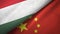 Hungary and China two flags textile cloth, fabric texture