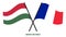 Hungary and France Flags Crossed And Waving Flat Style. Official Proportion. Correct Colors