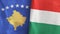 Hungary and Kosovo two flags textile cloth 3D rendering