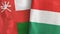 Hungary and Oman two flags textile cloth 3D rendering