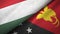 Hungary and Papua New Guinea two flags textile cloth, fabric texture
