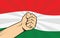 Hungary protest fight against a government illustration with flag as background and hand