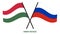 Hungary and Russia Flags Crossed And Waving Flat Style. Official Proportion. Correct Colors