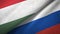 Hungary and Russia two flags textile cloth, fabric texture