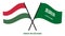 Hungary and Saudi Arabia Flags Crossed And Waving Flat Style. Official Proportion. Correct Colors